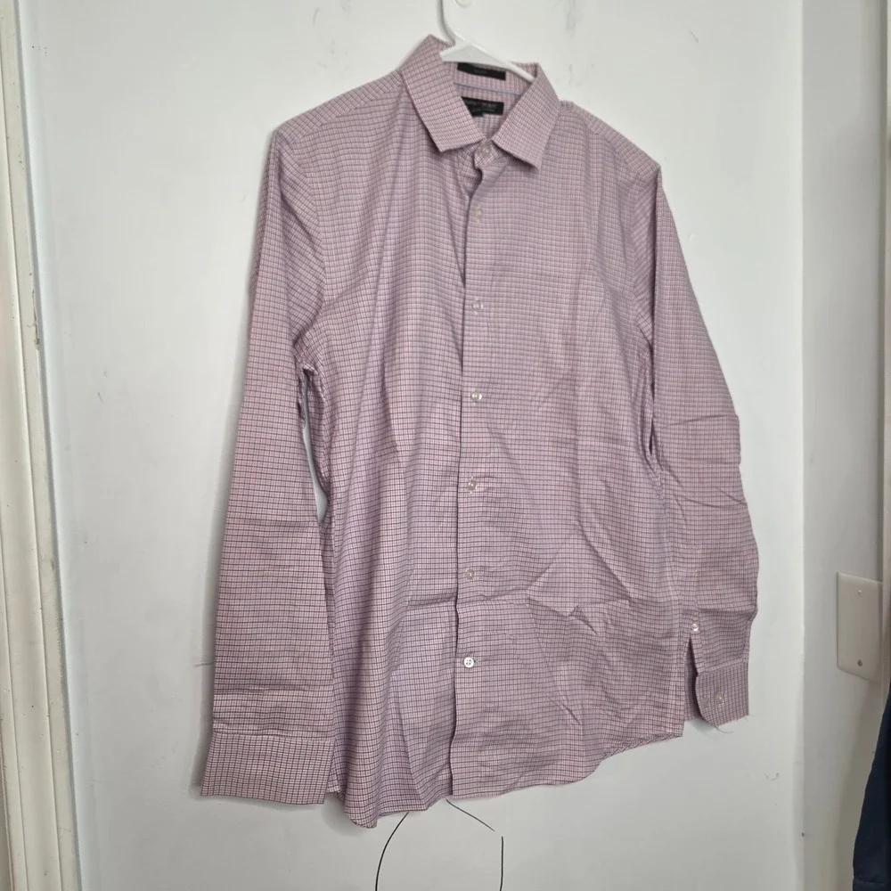 Banana Republic Mens Slim Fit Non-Iron Cotton Grid‎ Check Dress Shirt Red Blue M